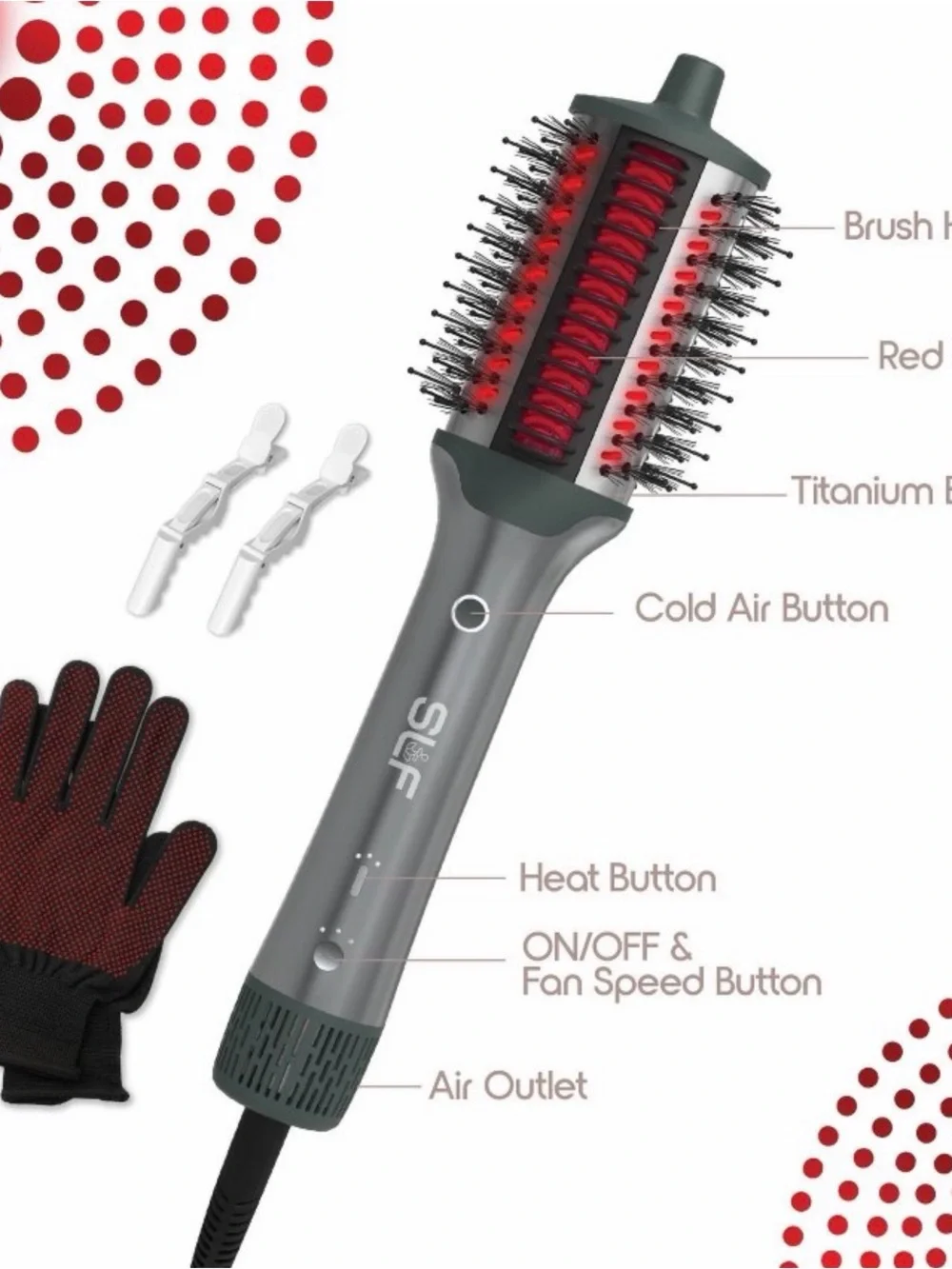 SLF Red Light Therapy 5-In-1 Ionic Dry Hair Brush & Heat Combo